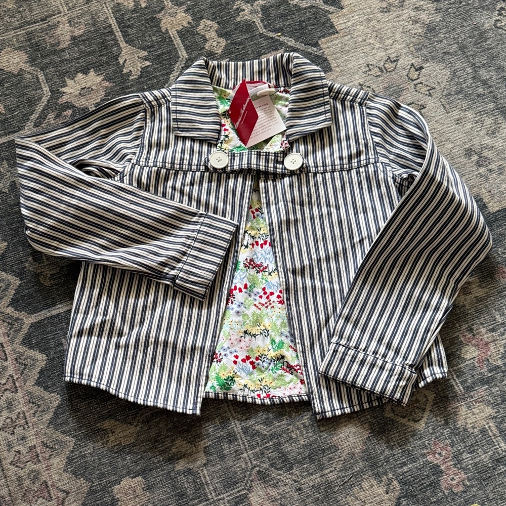 Hanna Andersson Navy Striped Jacket with Floral Lining